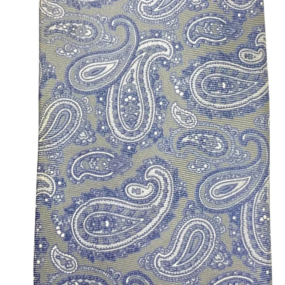 Vintage John Comfort Gray Blue Silk Paisley‎ Necktie Made in London England